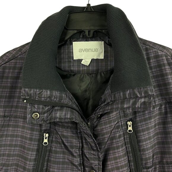 Avenue Womens Puffer Vest Purple Black Plaid Pockets Size 22/24 - Picture 5 of 11